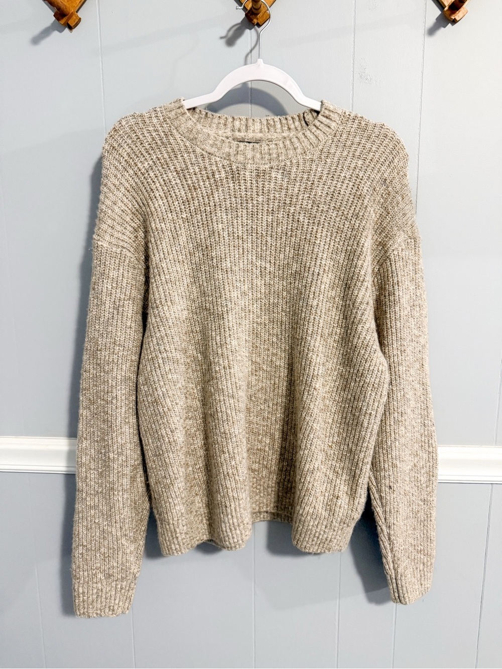 Abercrombie & Fitch Oversized Crewneck Sweater in Oatmeal